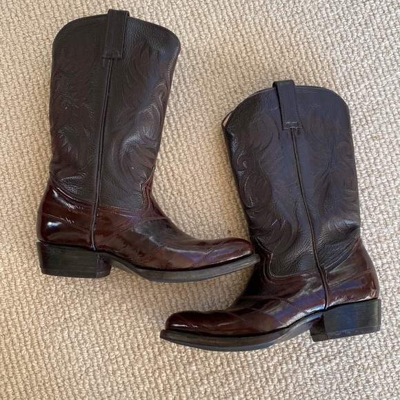 Barely Worn Eel Skin African Boots Made In Mexico Vintage Brown Leather Cowboy - Picture 3 of 17